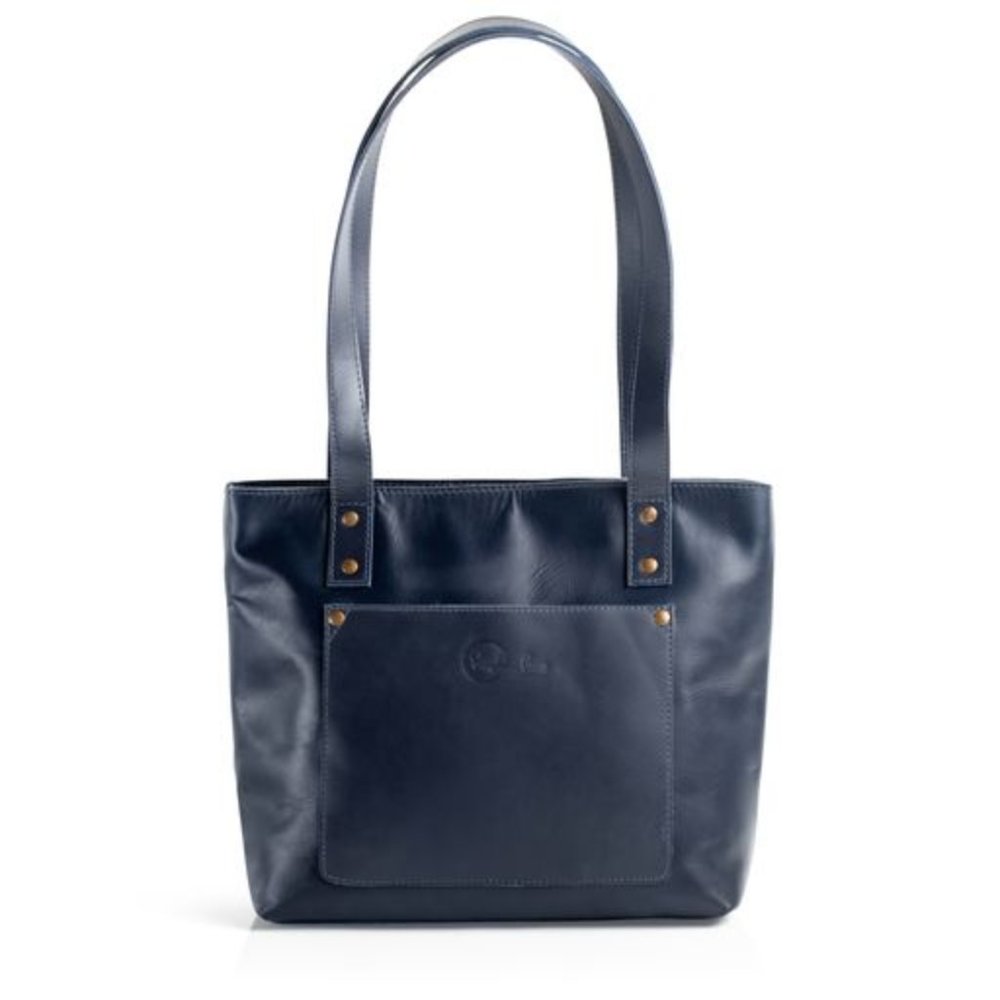 NEW in BOX, Navy tote, genuine top-grain leather tote